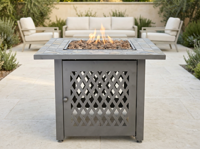 Uniflame Gas Fire Pit Table with Slate Tile Mantel - LP — alternate view