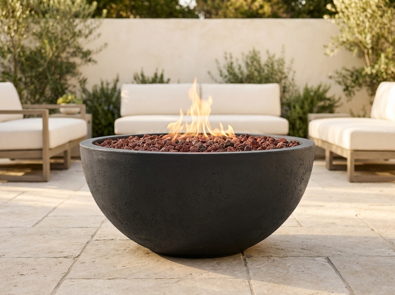 Kingsman Concrete Gas Fire Pit Bowl - Textured Black — alternate view