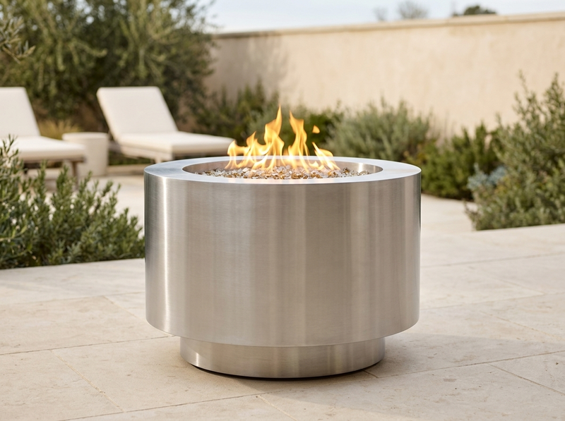 Arco Fia Stainless Steel Gas Fire Pit — outdoor setting