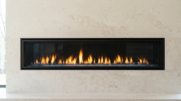 Majestic Echelon II 72" Direct Vent Linear Gas Fireplace — room setting. AI-assisted visualization; shown fronts, liners, media and surroundings may be optional.