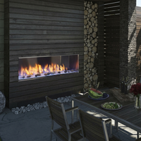 ODLANAIG-60 — Lanai60 with exact Stone Kit, linear flame bed and original outdoor front. Depicted accessories are optional; no claim that every option is included. AI-assisted editorial visualization preserving the manufacturer-photographed installation. Installation must follow the actual supplied manual.