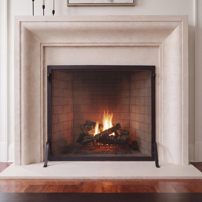 Hammered Edge single panel fireplace screen — straight-on view