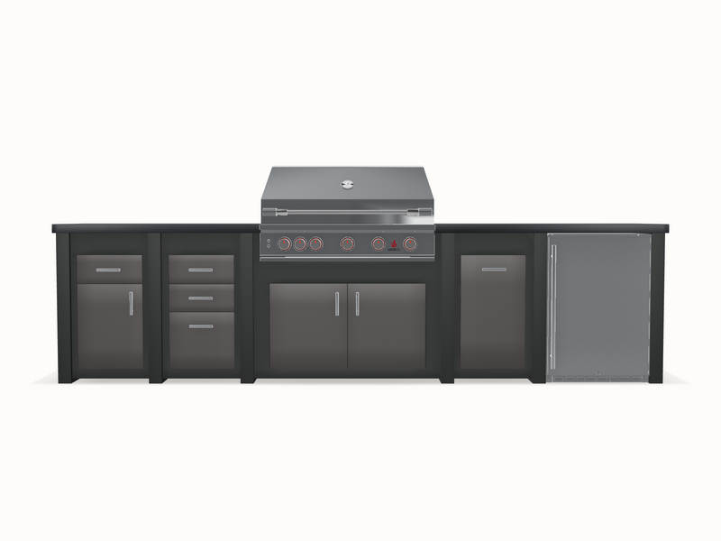 Stoll Outdoor Kitchen Island — Piedmont 140″ — welded aluminium outdoor kitchen island, configured in the EF Island Studio