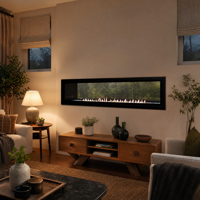Empire Boulevard 60" See-Through Vent-Free Linear Indoor/Outdoor Gas Fireplace - Model VFLB60SP90-OUT — lifestyle