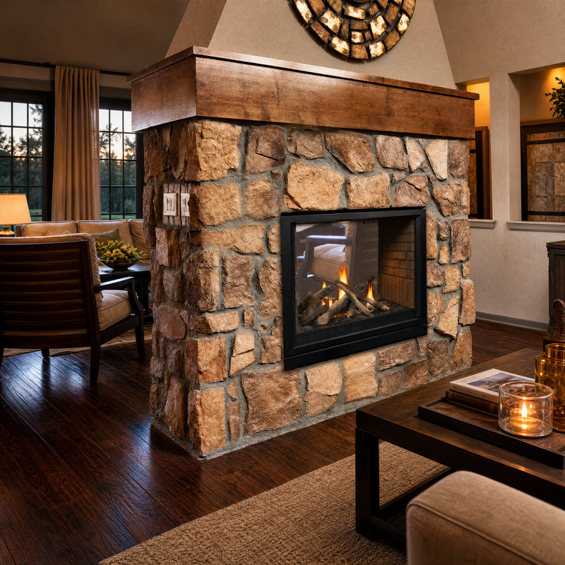 Empire Madison Clean-Face See-Through 45" Direct Vent Gas Fireplace — lifestyle