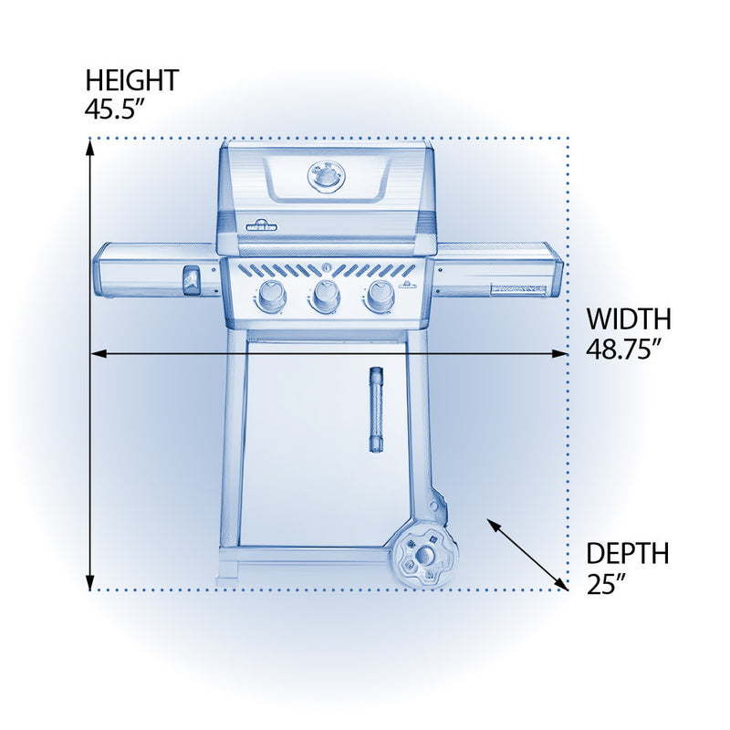 Napoleon Freestyle 365 manufacturer dimensions drawing