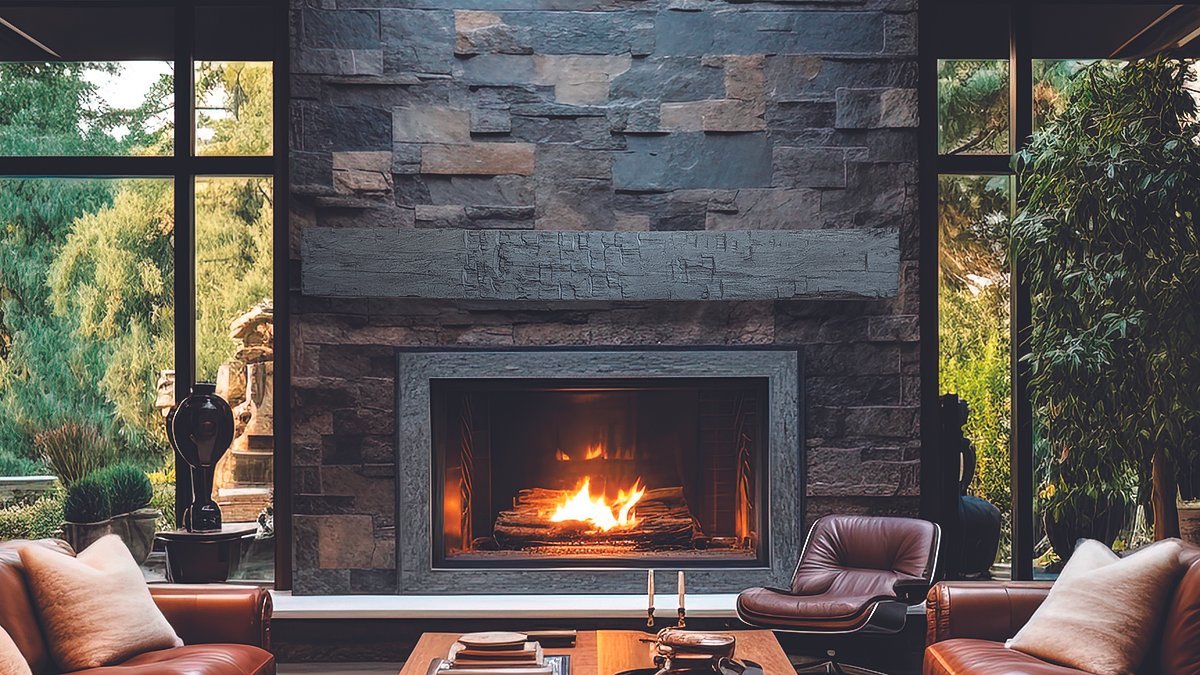 Farmhouse Rustic Concrete Mantel Shelf – Non-Combustible Fireplace Mantel in Eclipse Finish by Lexington Hearth