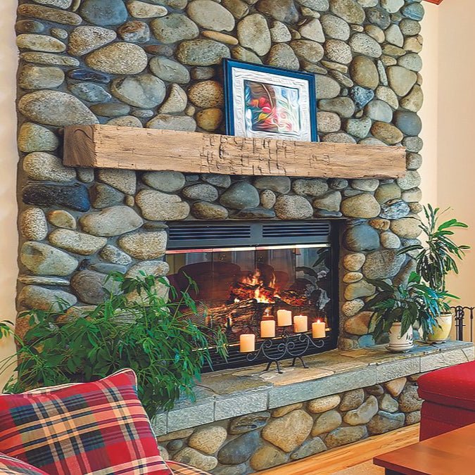 Farmhouse Rustic Concrete Mantel Shelf – Non-Combustible Fireplace Mantel in Pale Honey Finish by Lexington Hearth