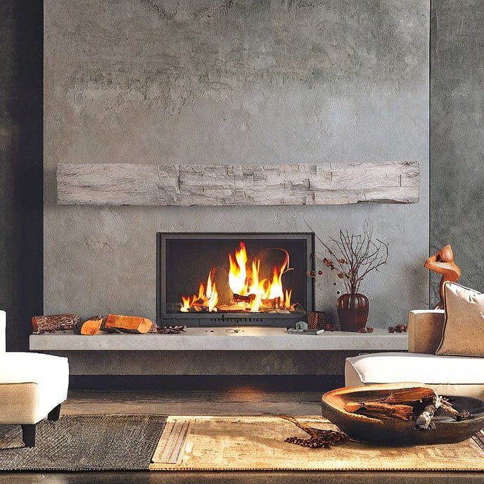 Farmhouse Rustic Concrete Mantel Shelf – Non-Combustible Fireplace Mantel in Weathered Grey Finish by Lexington Hearth