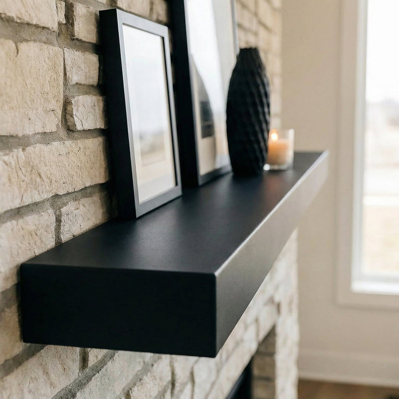 In-Stock Steel Mantel Shelf | Matte Black, Non-Combustible | Ships in 48 Hours