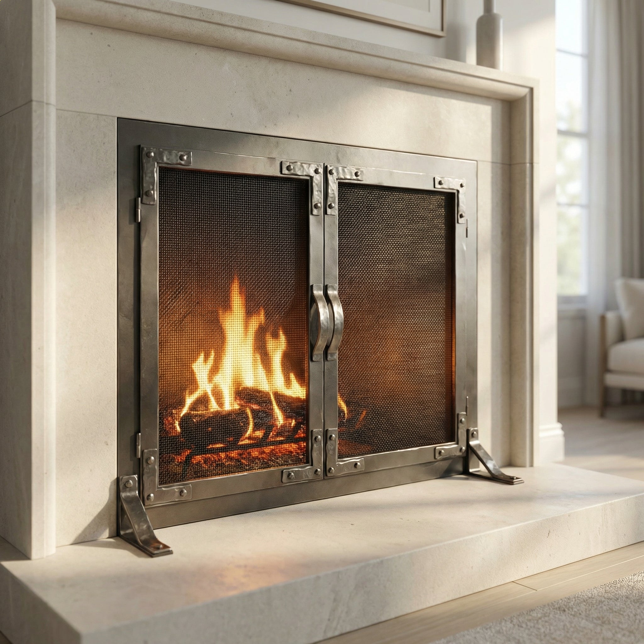 Fireplace Screen with Operable Doors Custom Size 21 Finishes - Old World