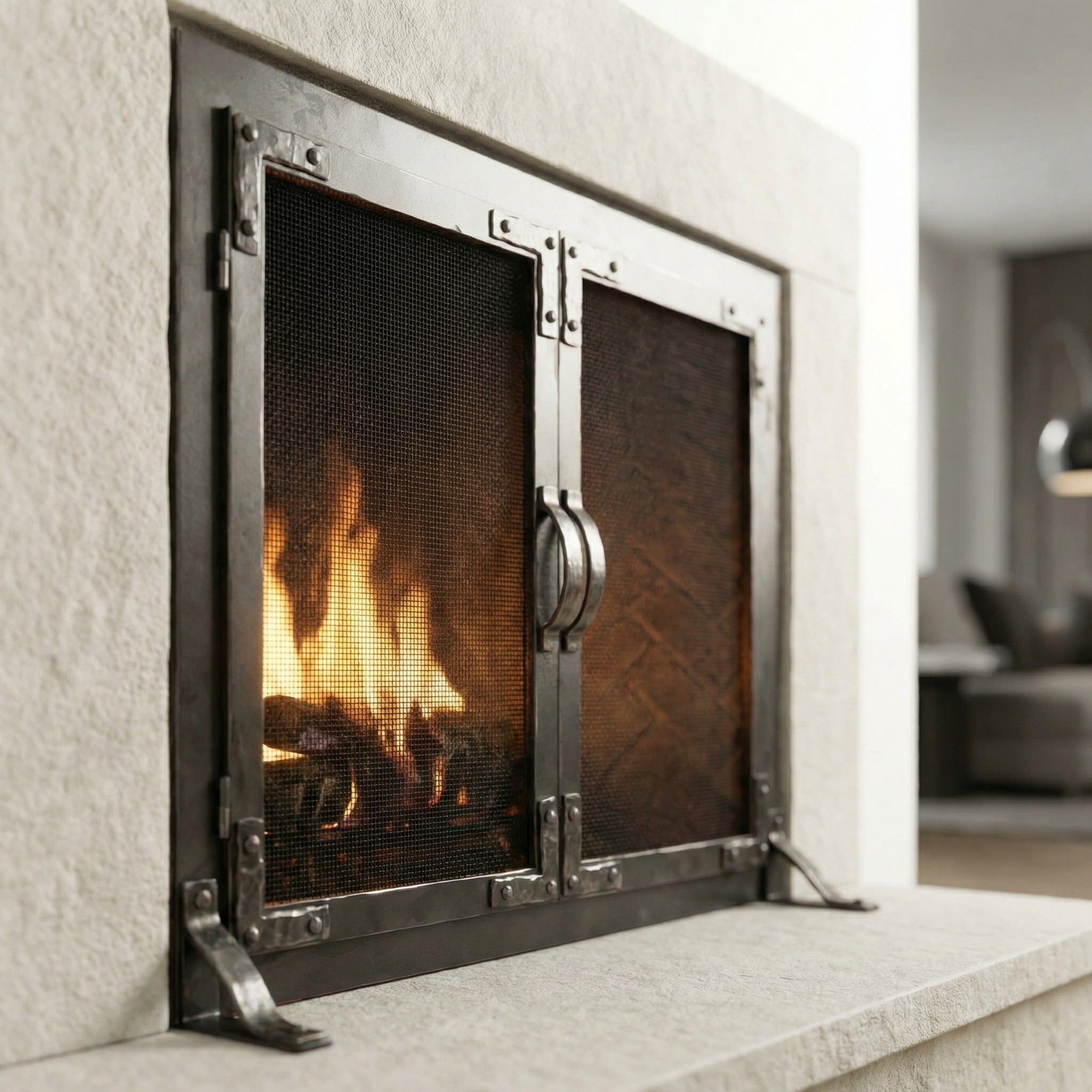 Fireplace Screen with Operable Doors Custom Size 21 Finishes - Old World