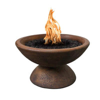 FPT3000 Concrete Fire Pit with natural brown finish and stainless steel burner on patio