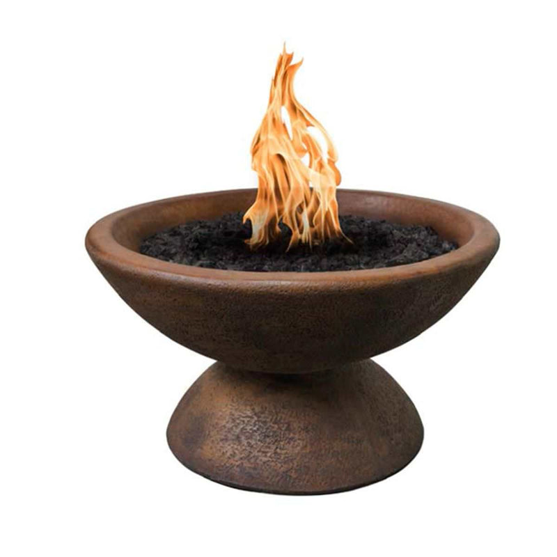 FPT3000 Concrete Fire Pit with natural brown finish and stainless steel burner on patio