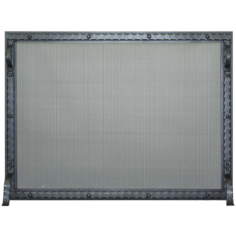 Custom free standing fireplace screen with blacksmith rectangle design and solid steel frame