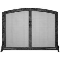 Custom free standing fireplace screen with thick solid steel frame and heavy gauge mesh