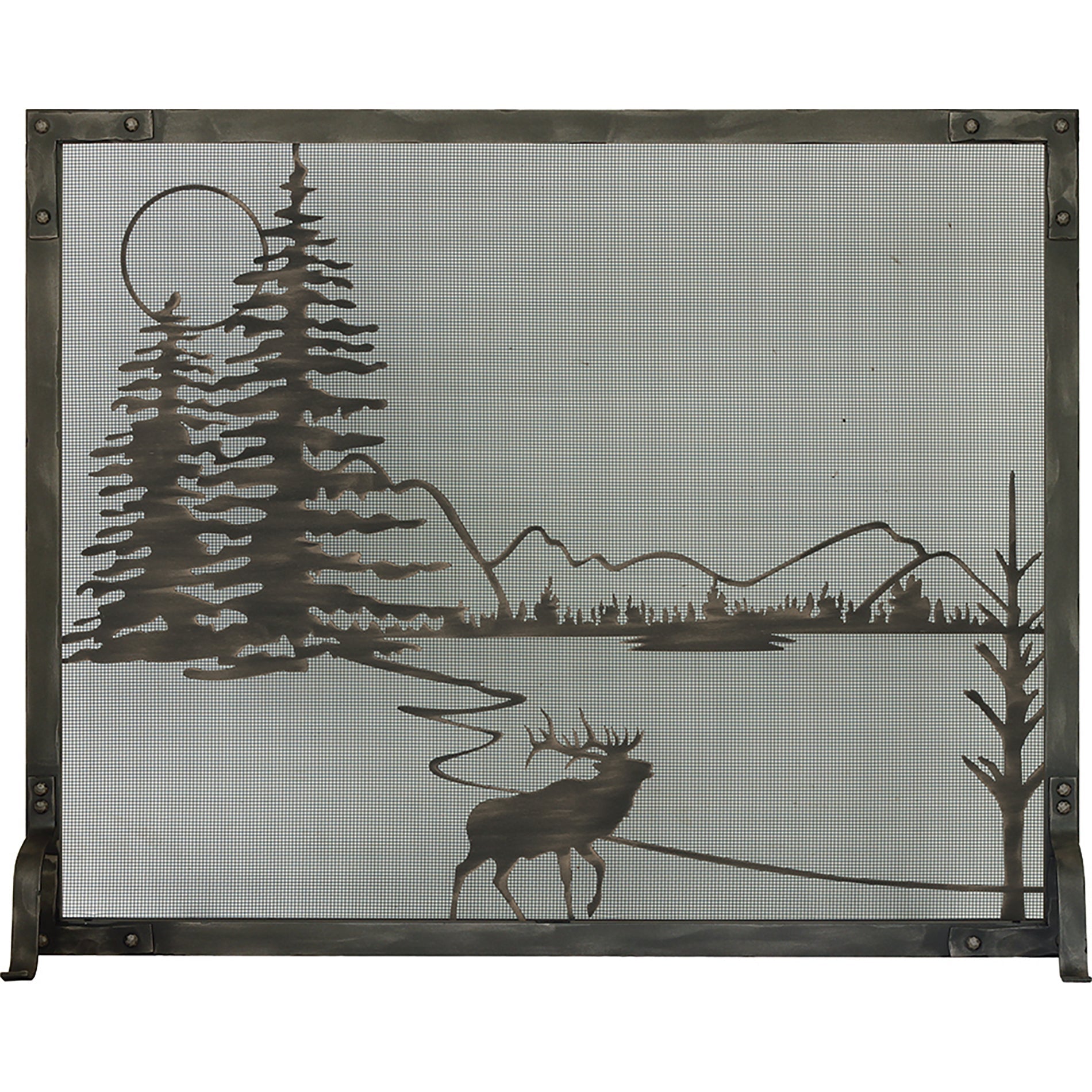 Free Standing Fireplace Screen Custom Made Craftsman Old World Rectangle Montana Morning Design