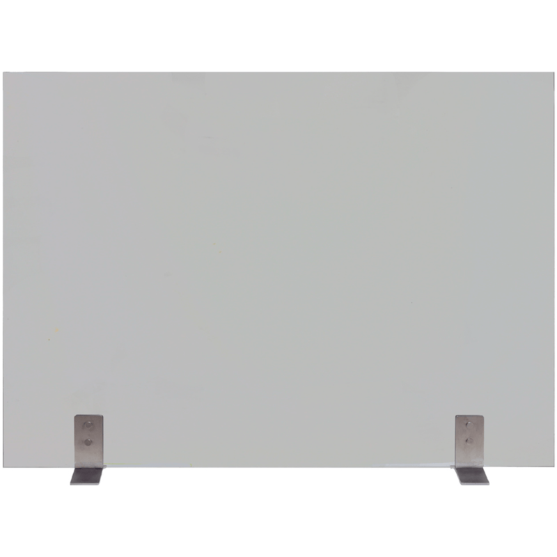 Custom made free standing fireplace screen with 9-inch foot depth and 1/4" glass thickness