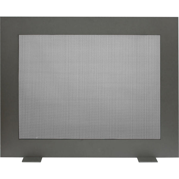 Custom free standing fireplace screen with heavy gauge steel mesh and charcoal finish