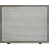 Custom free standing fireplace screen with thick steel frame and heavy gauge mesh in brite nickel finish