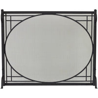Custom free standing fireplace screen with heavy gauge wire mesh and textured black solid steel frame