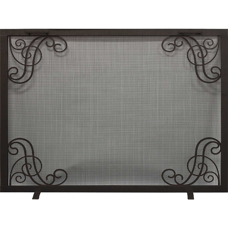 Free standing fireplace screen custom traditional rectangle heavy gauge mesh bronzed iron frame