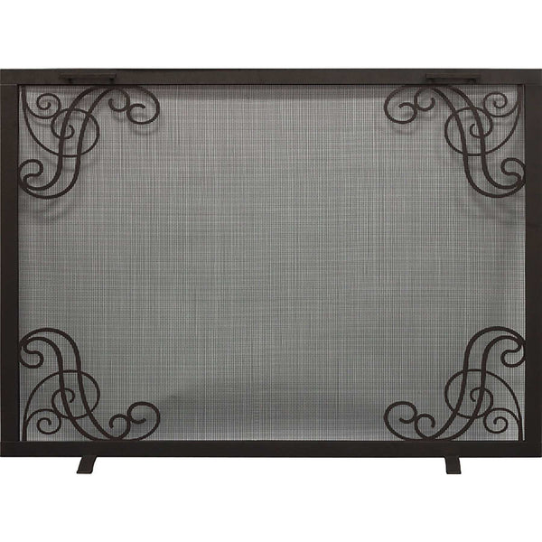 Free standing fireplace screen custom traditional rectangle heavy gauge mesh bronzed iron frame