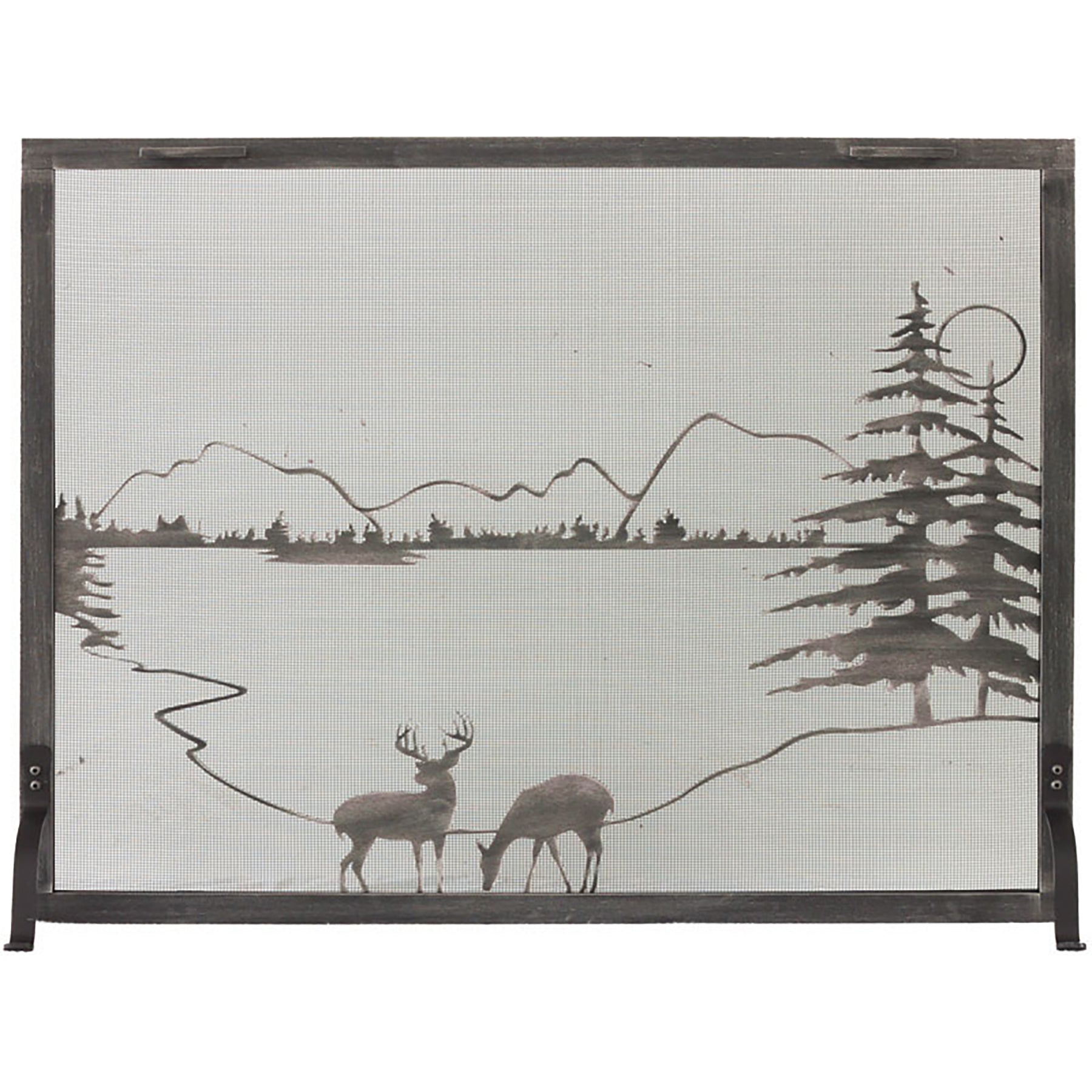 Free Standing Fireplace Screen Custom Made Traditional Rectangle Whitetail Design