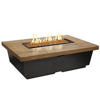 French Barrel Oak Contempo rectangle firetable with rustic wood finish and black lava base