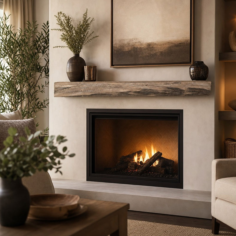 Cabin Pine Non-Combustible Concrete Mantel Shelf Pale Honey Finish