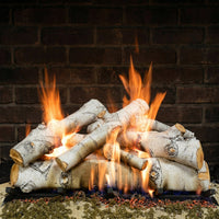 30-inch Sierra Birch Country Split Vented Gas Log Set with realistic ceramic logs and glowing embers for single-sided fireplaces