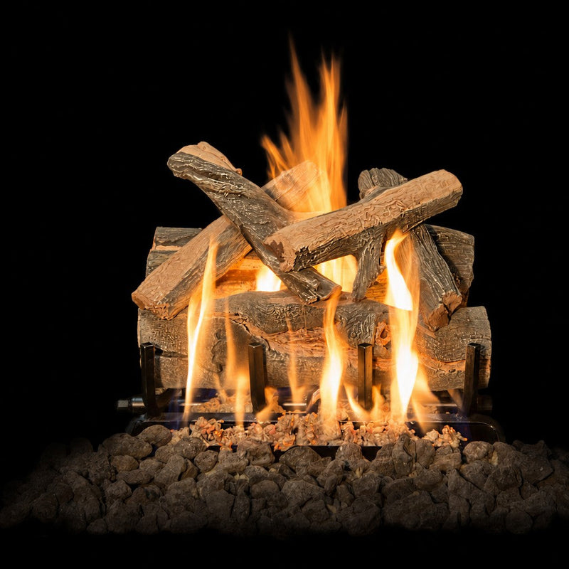 18" Arizona Juniper Kiva vented gas log set with realistic weathered wood appearance and dynamic flames