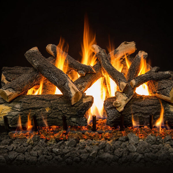 36" GlowFire Arizona Weathered Oak Charred Outdoor Gas Log Set with realistic burned oak logs and stainless steel burners