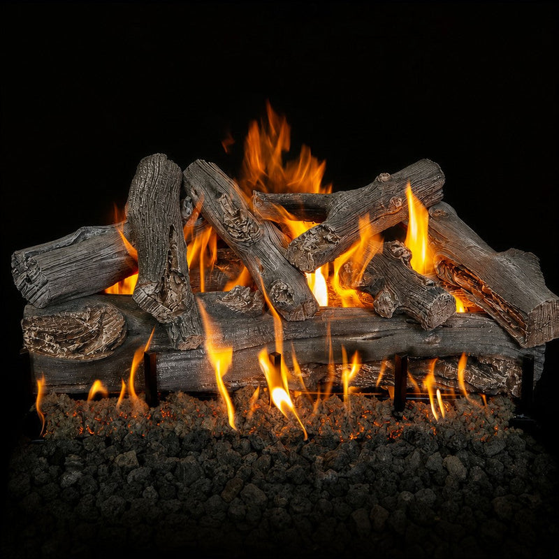 30" Western Driftwood See-Through Outdoor Gas Log Set with realistic weathered oak logs and stainless steel burners