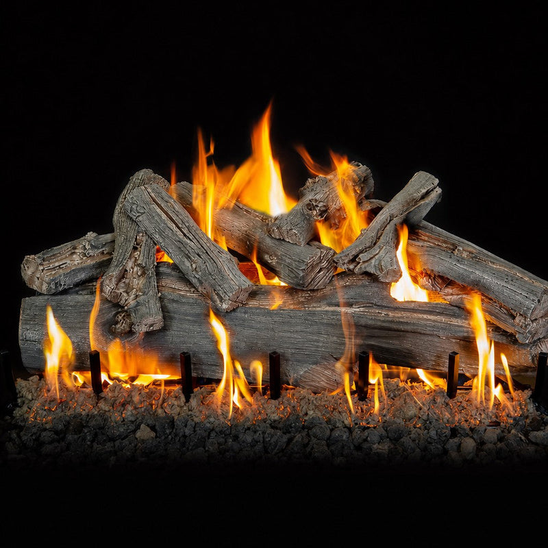 36" Western Driftwood See-Through Outdoor Gas Log Set with realistic weathered oak logs and stainless steel burners