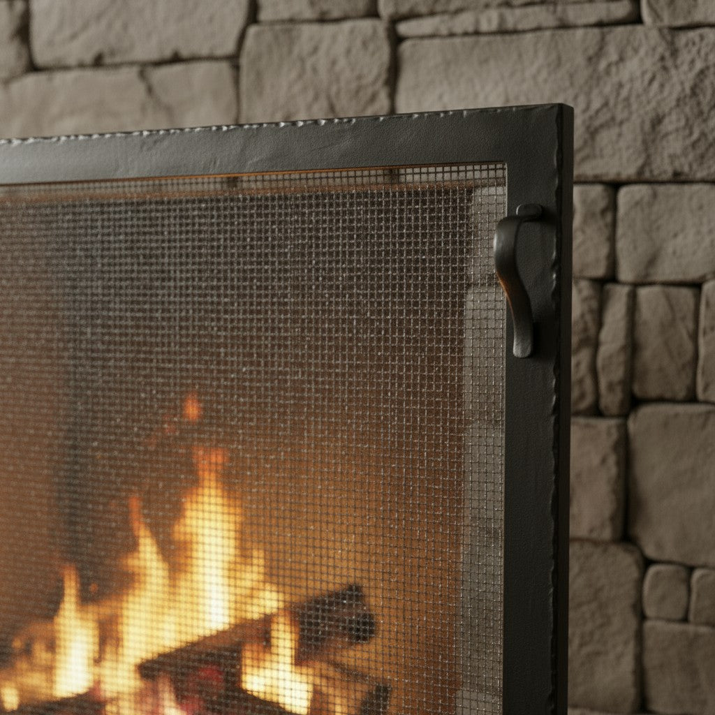 Custom Made Single Panel Fireplace Screen - Hammered Edge