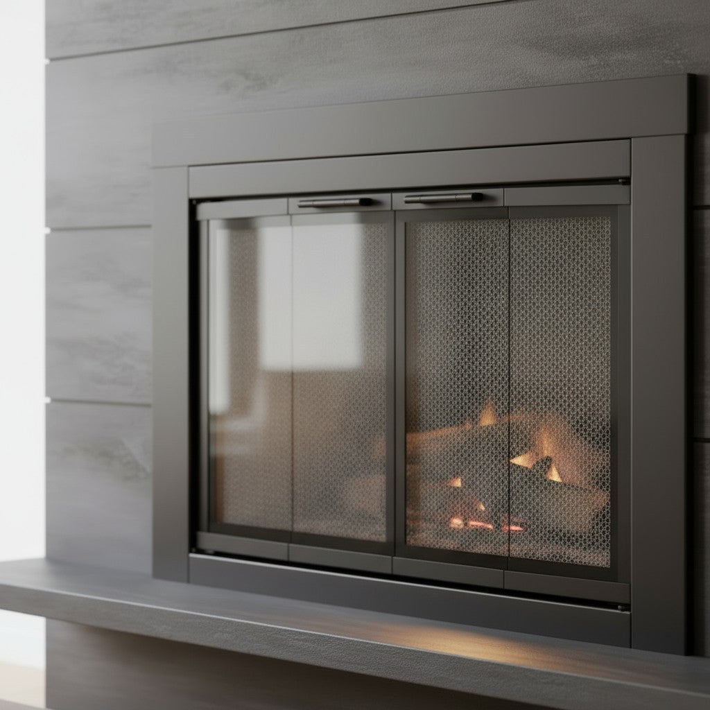 Armitage Flat Dark Grey Masonry Fireplace Door, Modern & Durable