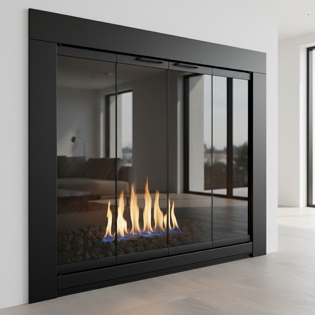 Medio Flat Black Masonry Fireplace Door | Standard Sizes