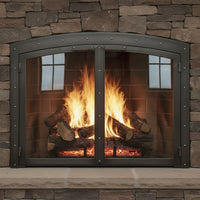 Black Rock Arch - Masonry Fireplace Glass Doors | Custom