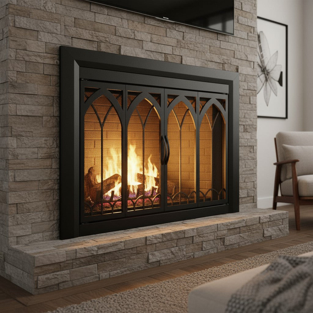 Colt Flat Black Masonry Glass Fireplace Door | Standard Sizes