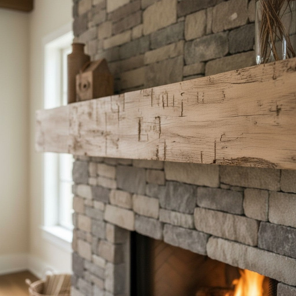 Farmhouse Rustic Concrete Mantel Shelf – Non-Combustible Fireplace Mantel in Pale Honey Finish by Lexington Hearth