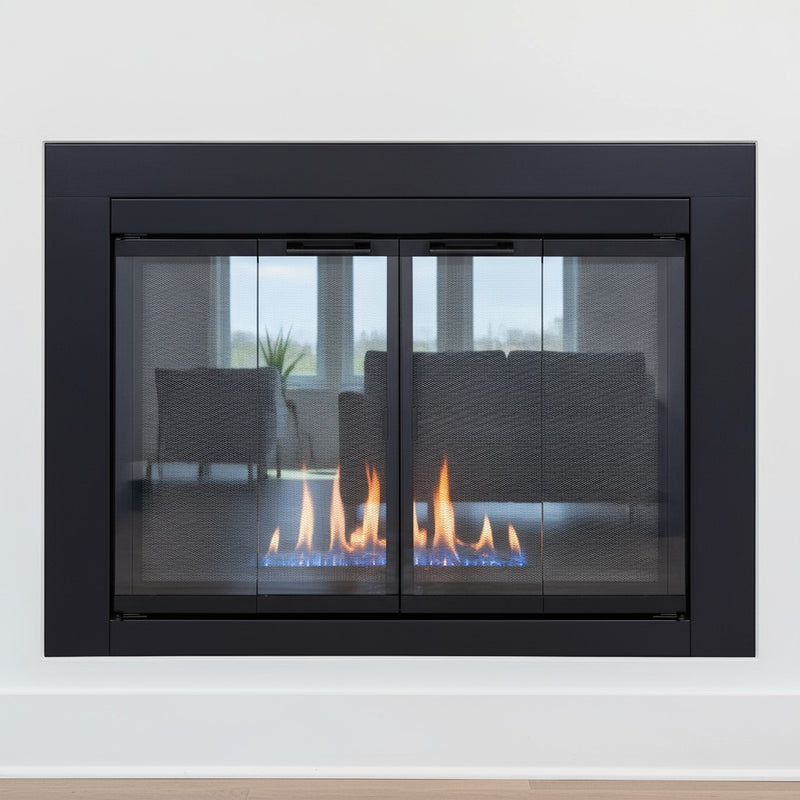 Ardmore Flat Black Masonry Fireplace Door | Standard