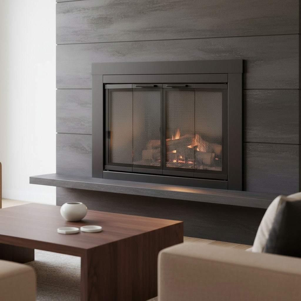 Armitage Flat Dark Grey Masonry Fireplace Door, Modern & Durable