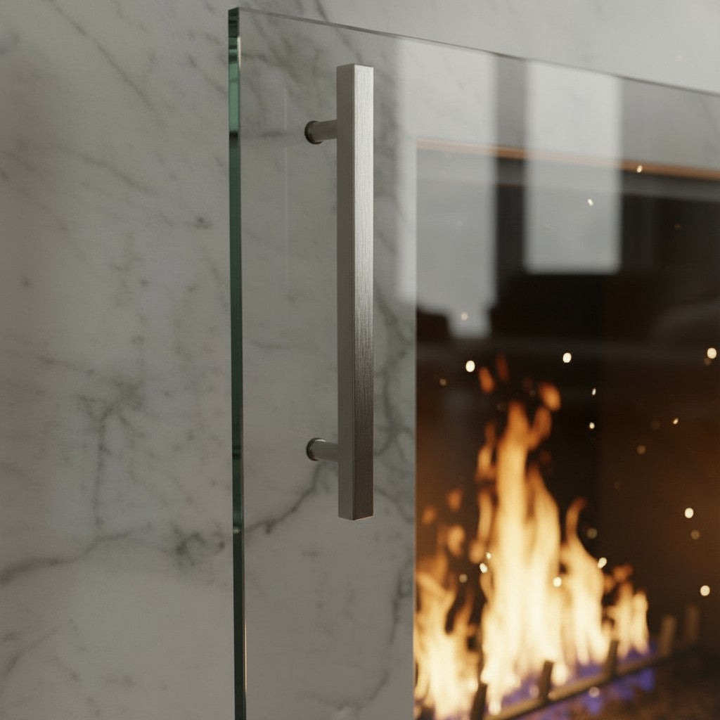 Frameless Clear Glass Fireplace Screen with Feet, Options