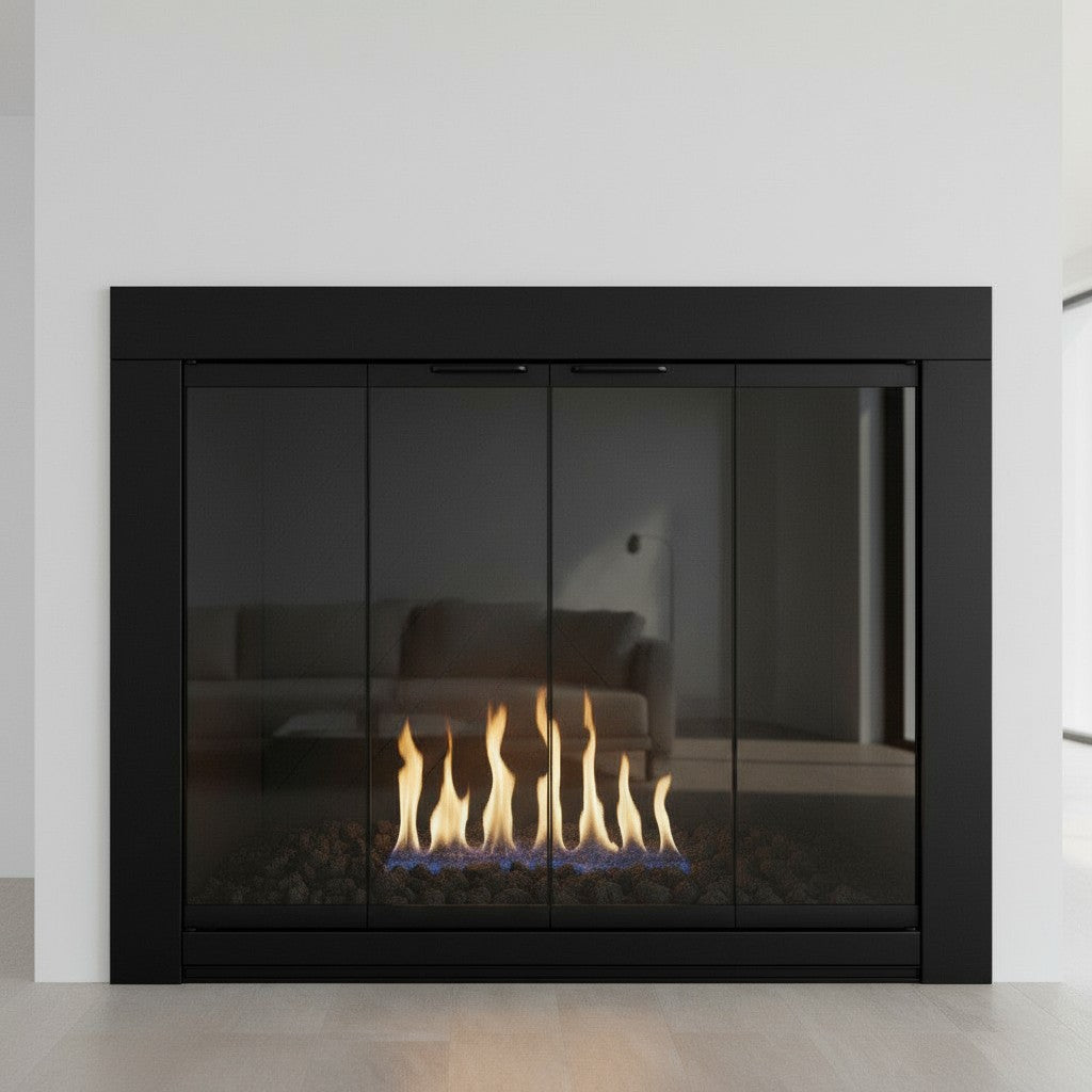 Medio Flat Black Masonry Fireplace Door | Standard Sizes