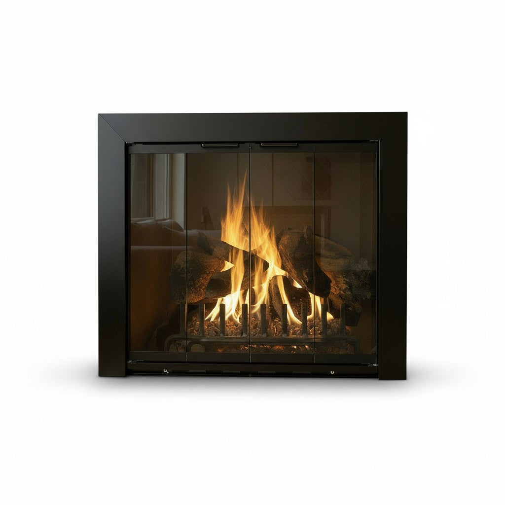 Reflection Flat Black Masonry Fireplace Door
