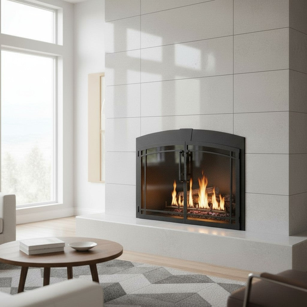Buckingham Arch - Masonry Fireplace Glass Door