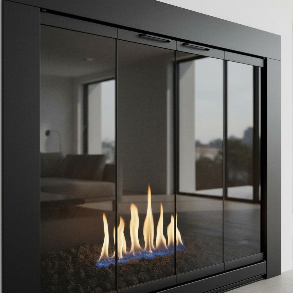 Medio Flat Black Masonry Fireplace Door | Standard Sizes