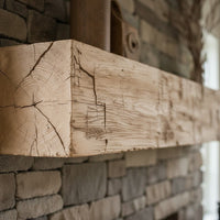 Farmhouse Rustic Concrete Mantel Shelf in pale honey finish by Lexington Hearth, non-combustible and oversized timber beam look