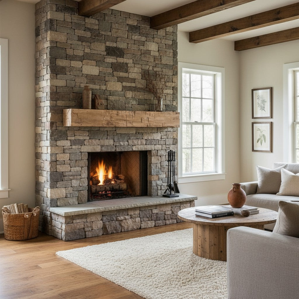 Farmhouse Rustic Concrete Mantel Shelf – Non-Combustible Fireplace Mantel in Pale Honey Finish by Lexington Hearth